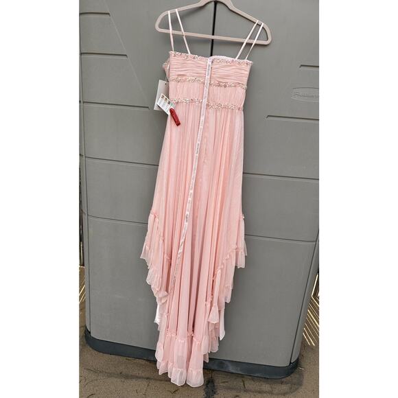 Mac Duggal Strapless Beaded Ruffle High Low Prom Gown in Ice Pink Sz 4 Princess - Picture 10 of 16